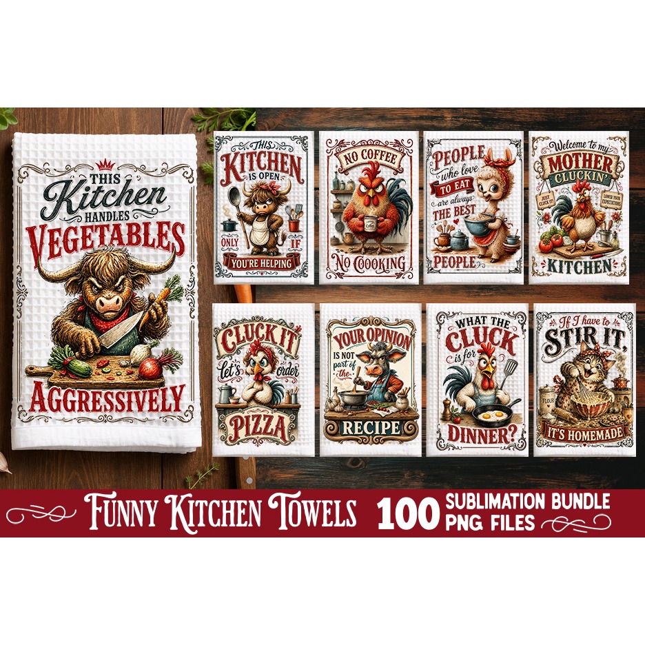 Funny Kitchen Towel Sublimation PNG Bundle 100 Designs 10
