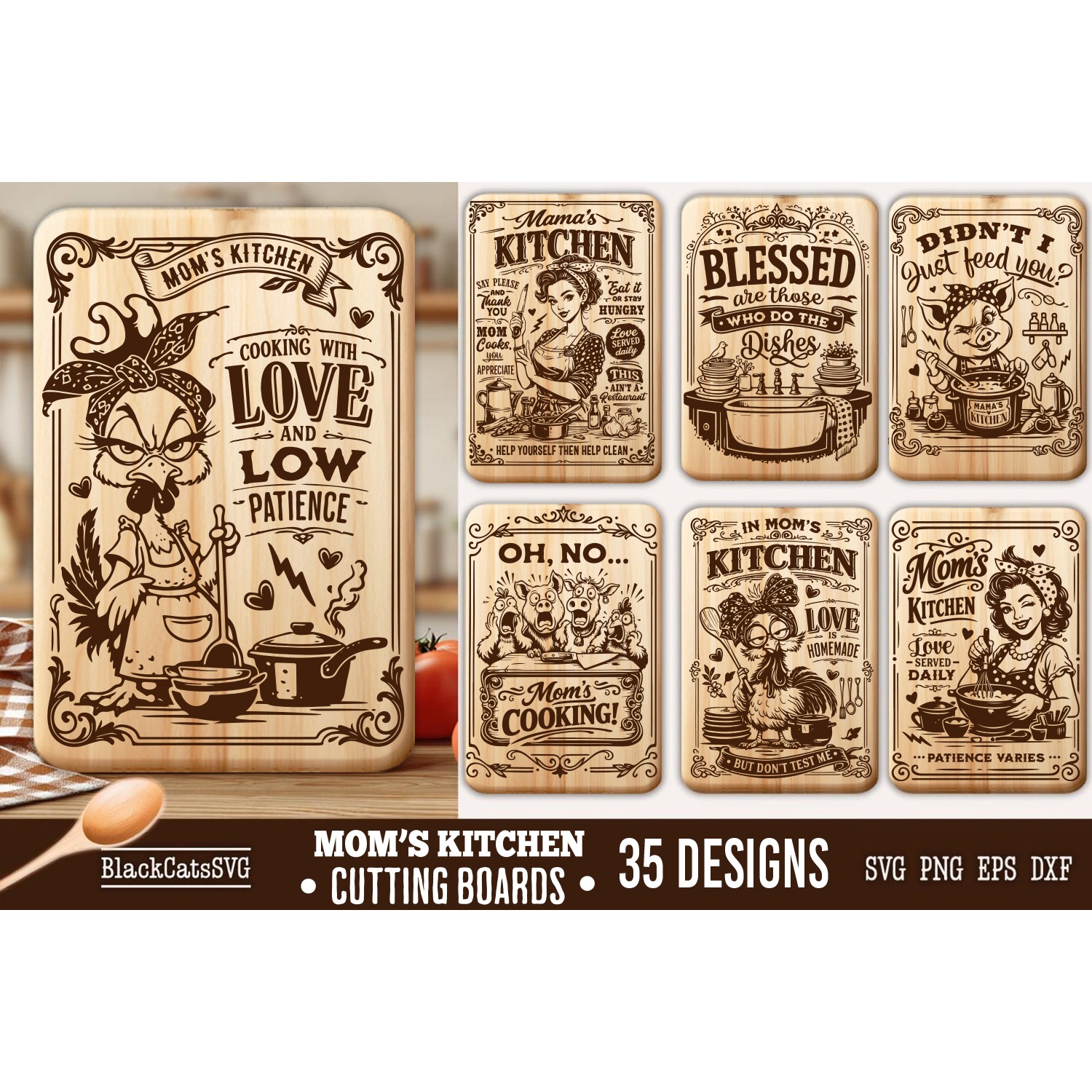 Funny Mama's Kitchen Cutting Board SVG Bundle 35 designs
