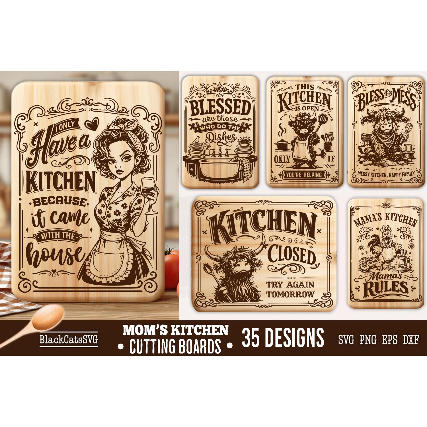 Funny Mama's Kitchen Cutting Board SVG Bundle 35 designs 2