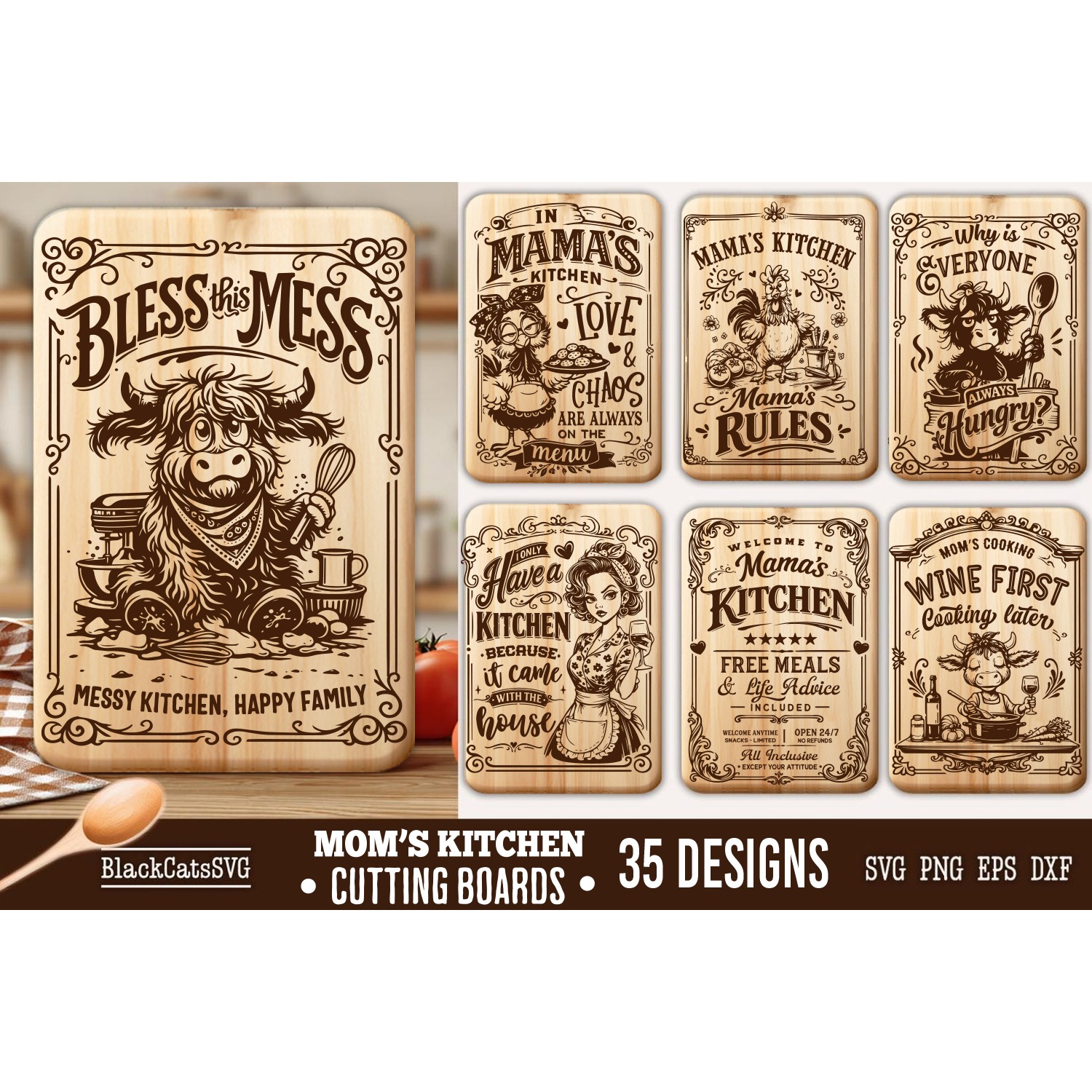 Funny Mama's Kitchen Cutting Board SVG Bundle 35 designs 3