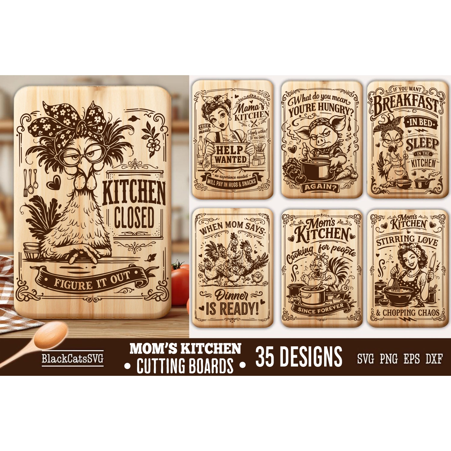Funny Mama's Kitchen Cutting Board SVG Bundle 35 designs 4