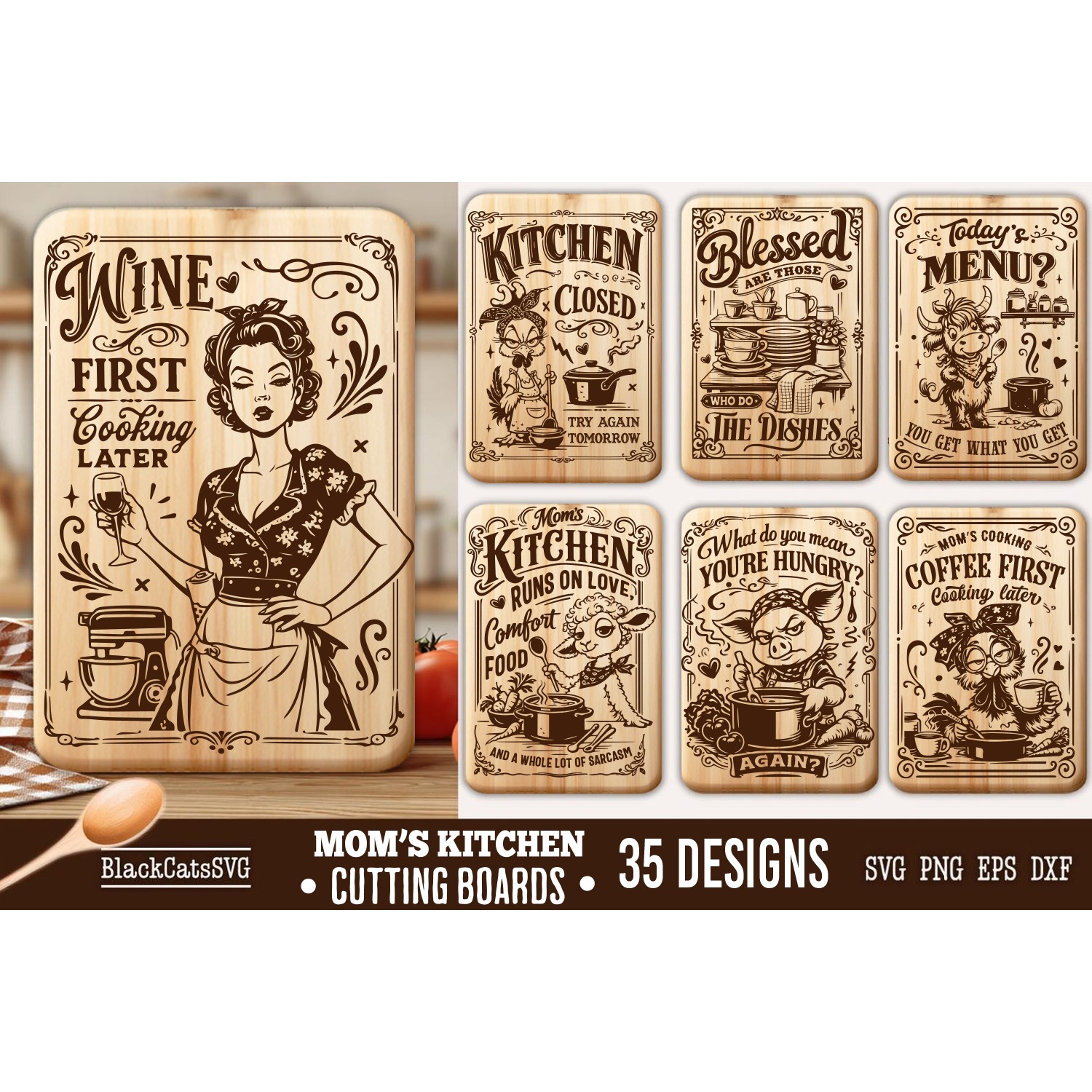 Funny Mama's Kitchen Cutting Board SVG Bundle 35 designs 5
