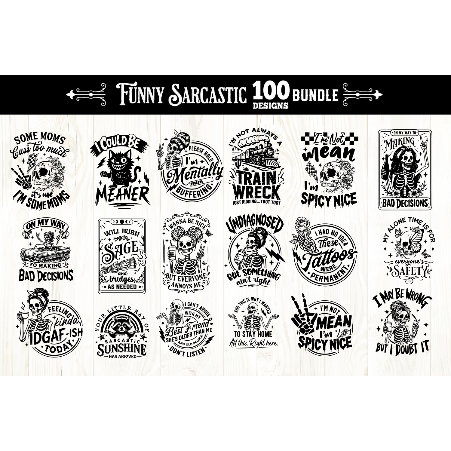 Funny Sarcastic skulls svg, Snarky skull svg bundle 100 file