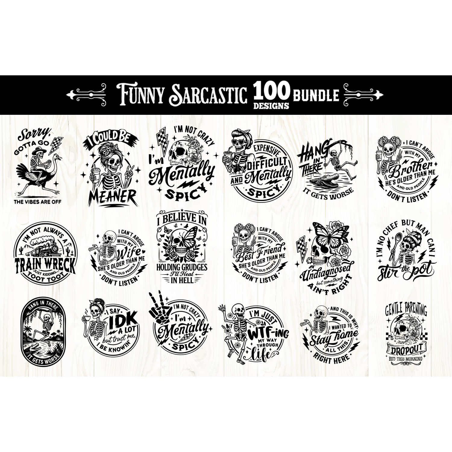 Funny Sarcastic skulls svg, Snarky skull svg bundle 100 file 3