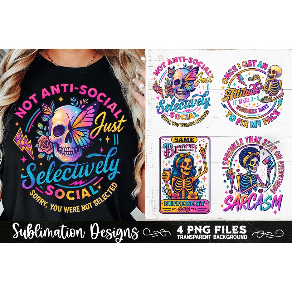 Funny Skeletons Sarcastic Adult humor Retro PNG Sublimation (5)