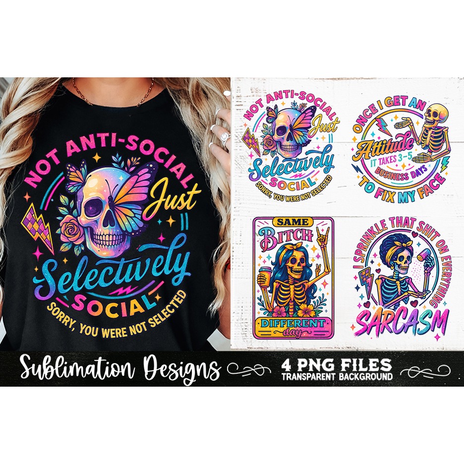 Funny Skeletons Sarcastic Adult humor Retro PNG Sublimation (5) 2