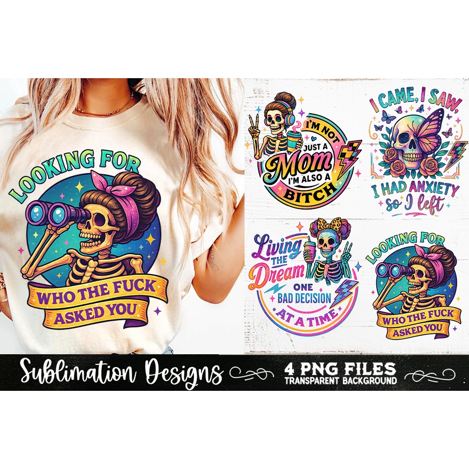 Funny Skeletons Sarcastic Adult humor Retro PNG Sublimation (2) 3