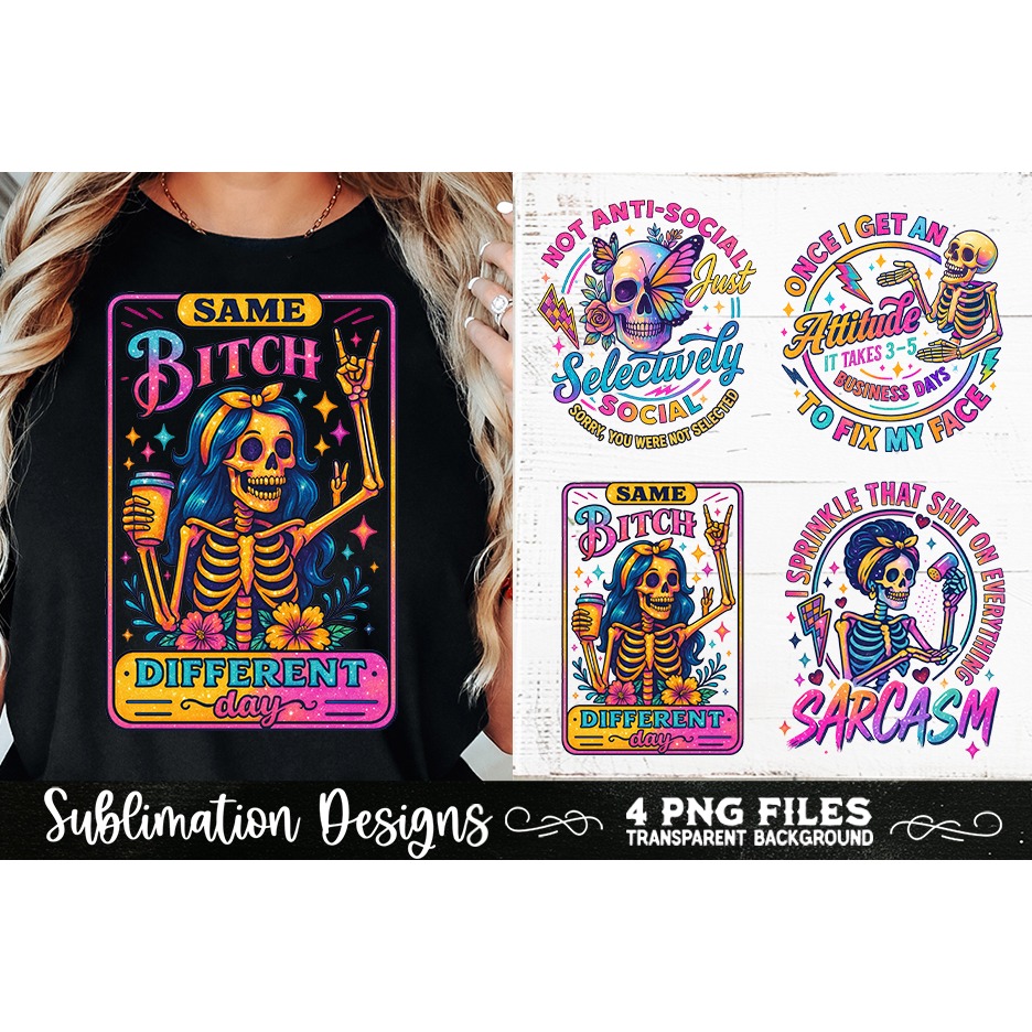 Funny Skeletons Sarcastic Adult humor Retro PNG Sublimation (5) 3
