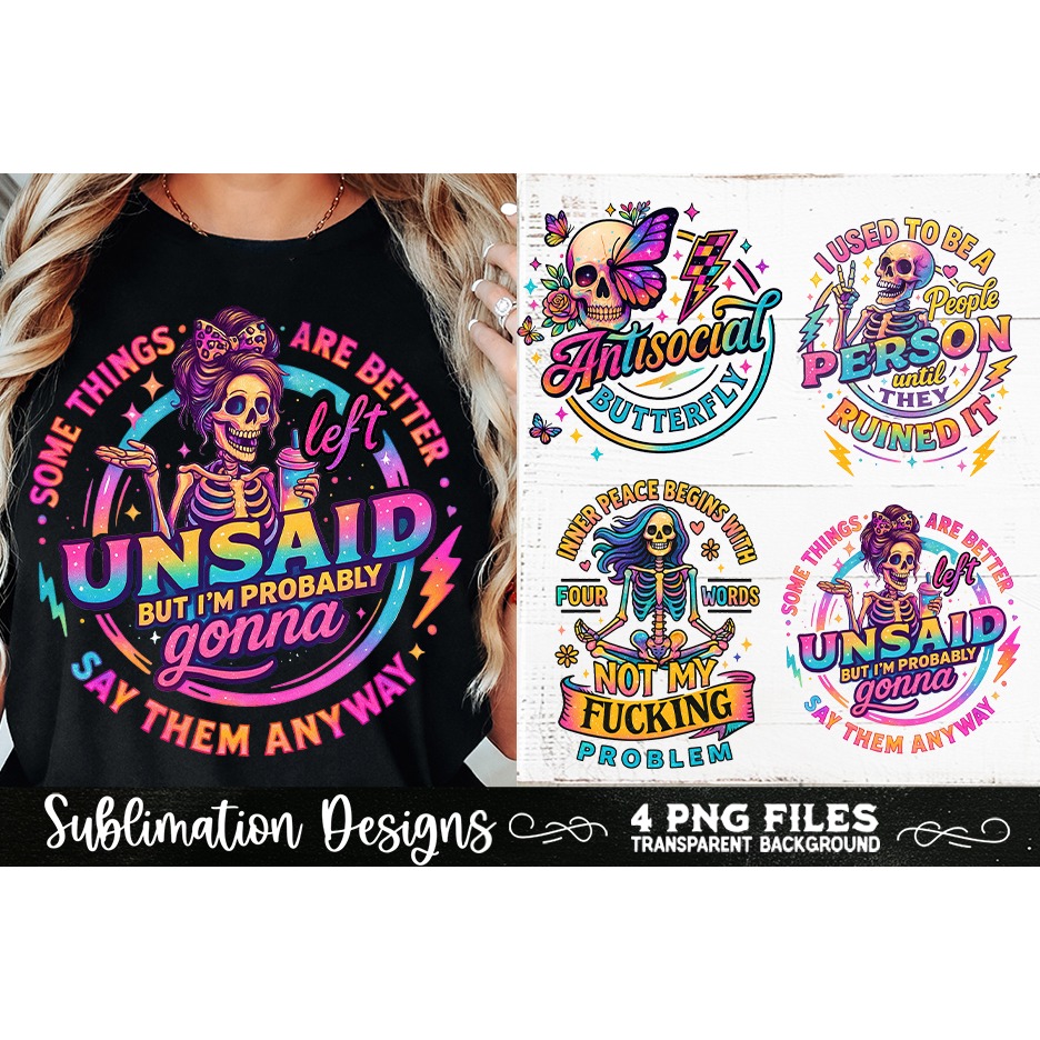 Funny Skeletons Sarcastic Adult humor Retro PNG Sublimation (9) 3