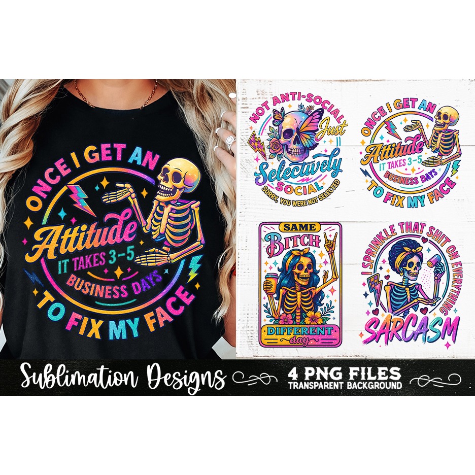 Funny Skeletons Sarcastic Adult humor Retro PNG Sublimation (5) 4