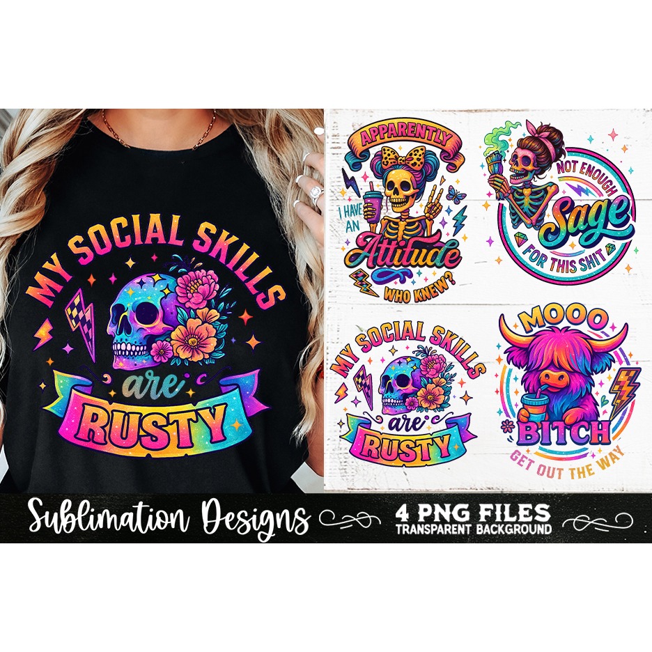 Funny Skeletons Sarcastic Adult humor Retro PNG Sublimation (7) 4