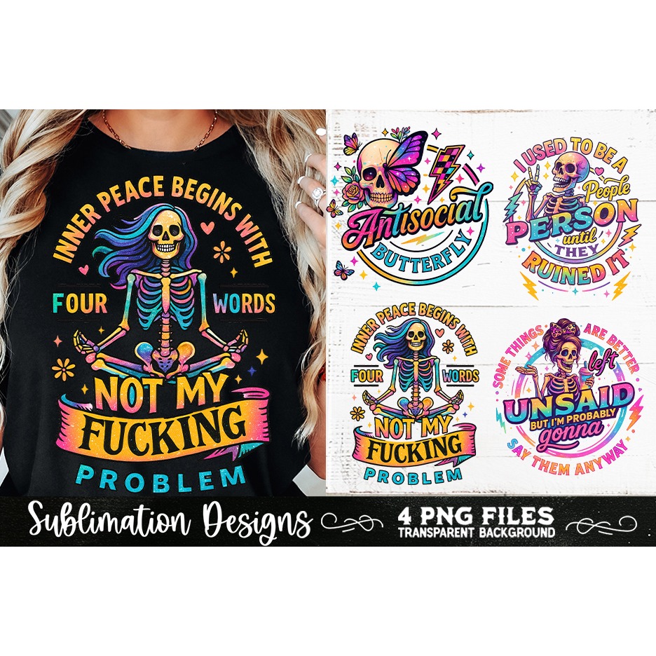 Funny Skeletons Sarcastic Adult humor Retro PNG Sublimation (9) 4