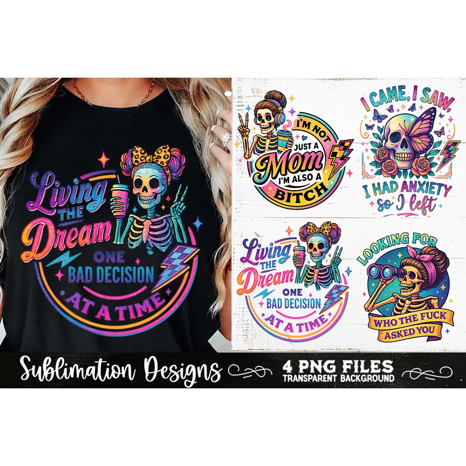 Funny Skeletons Sarcastic Adult humor Retro PNG Sublimation (2) 5