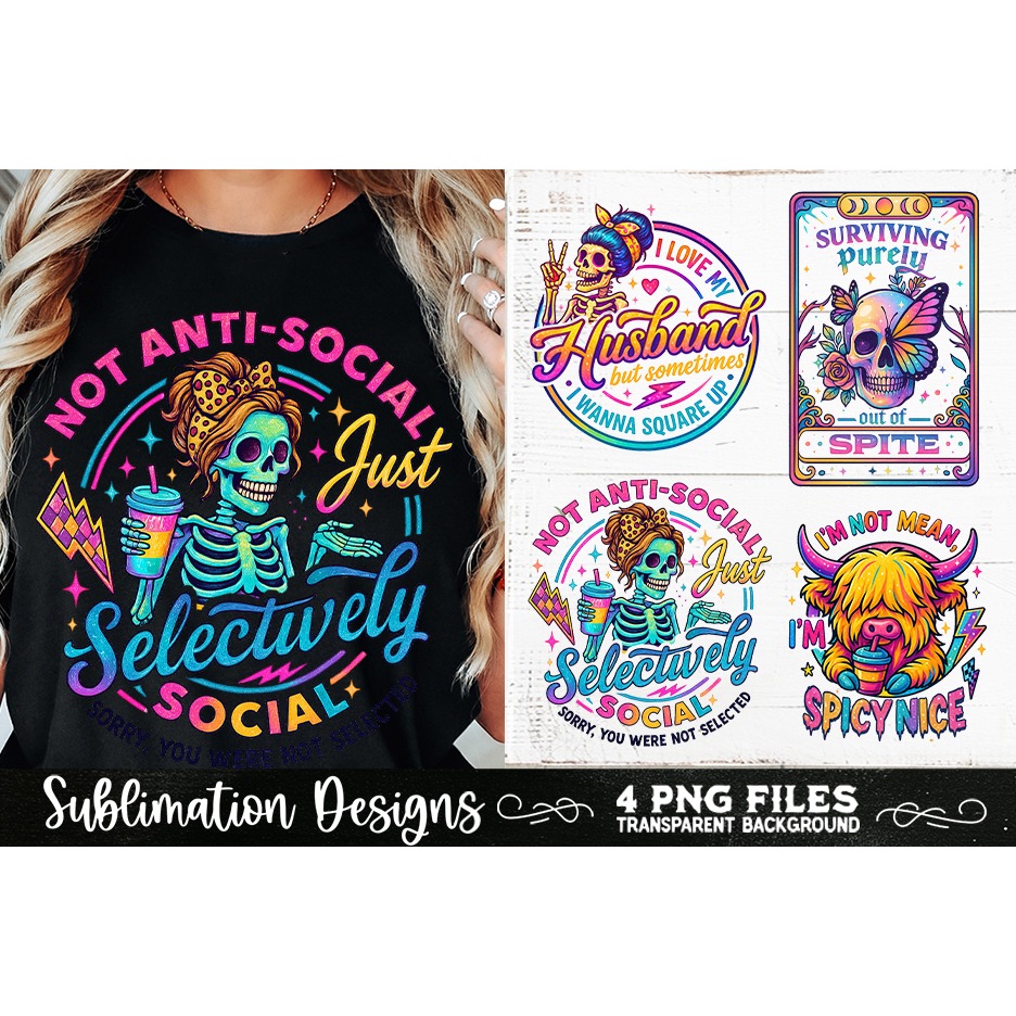 Funny Skeletons Sarcastic Adult humor Retro PNG Sublimation (4) 5
