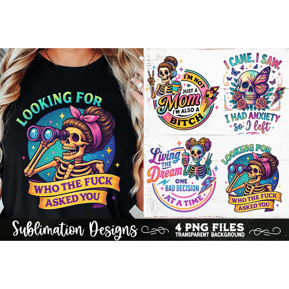 Funny Skeletons Sarcastic Adult humor Retro PNG Sublimation (2) 6