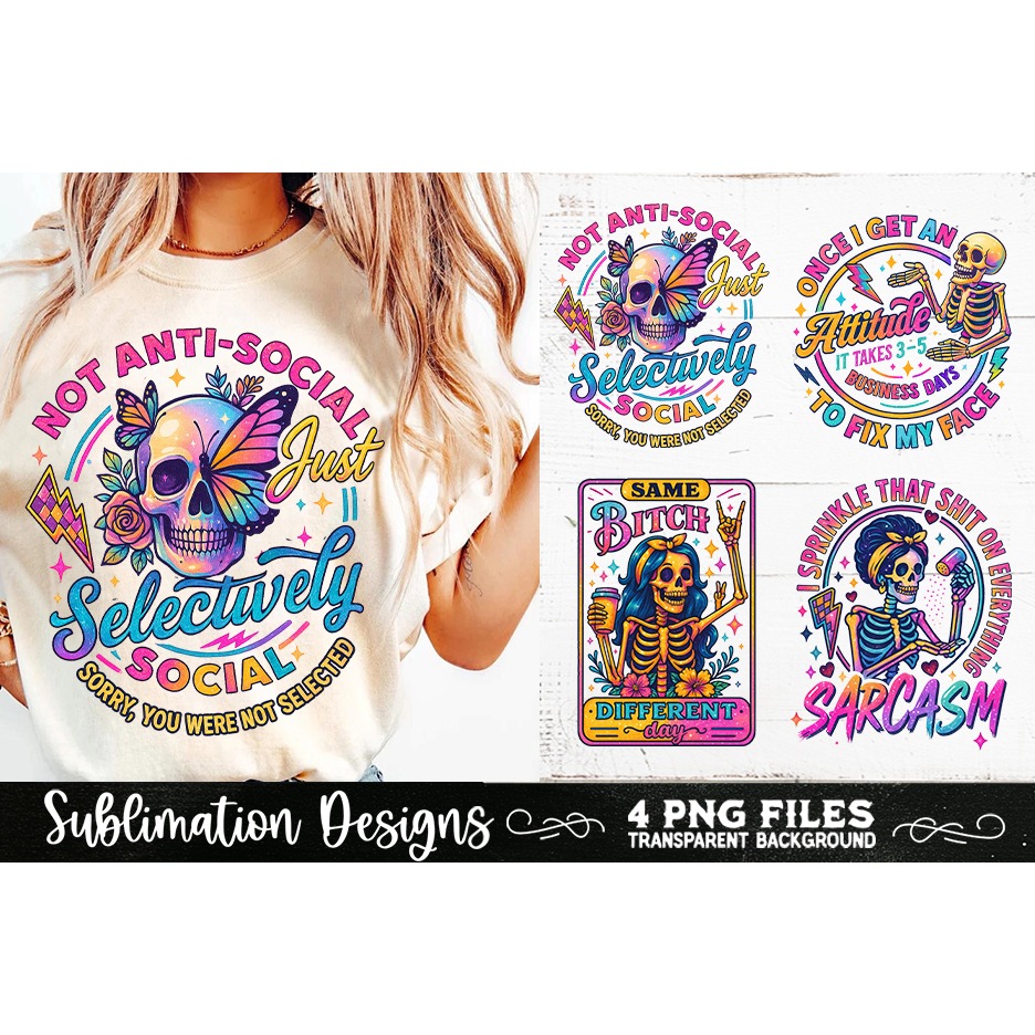 Funny Skeletons Sarcastic Adult humor Retro PNG Sublimation (5) 6
