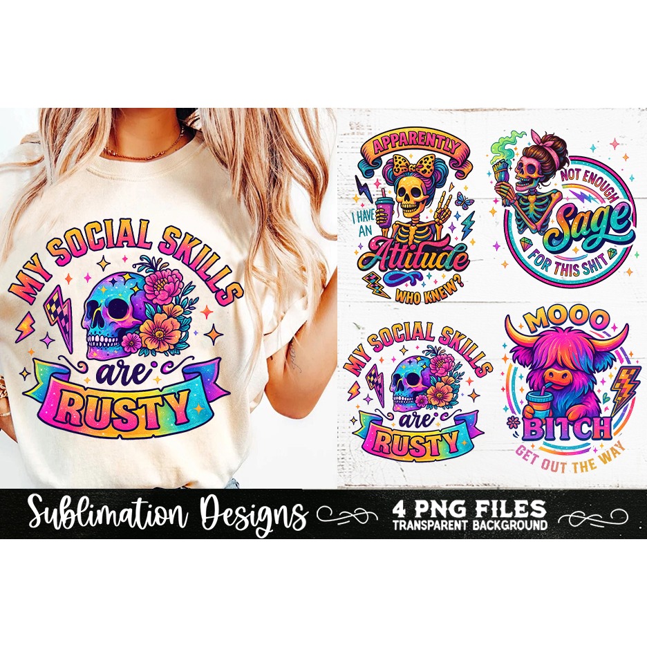 Funny Skeletons Sarcastic Adult humor Retro PNG Sublimation (7) 6