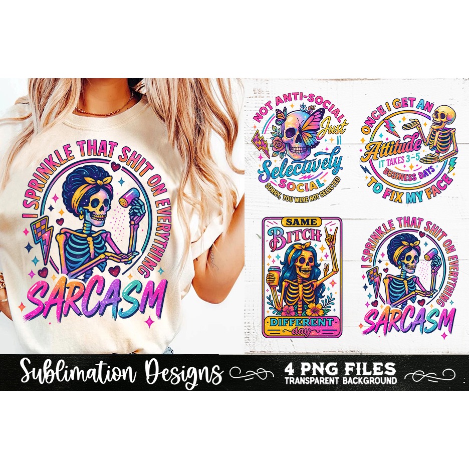 Funny Skeletons Sarcastic Adult humor Retro PNG Sublimation (5) 7