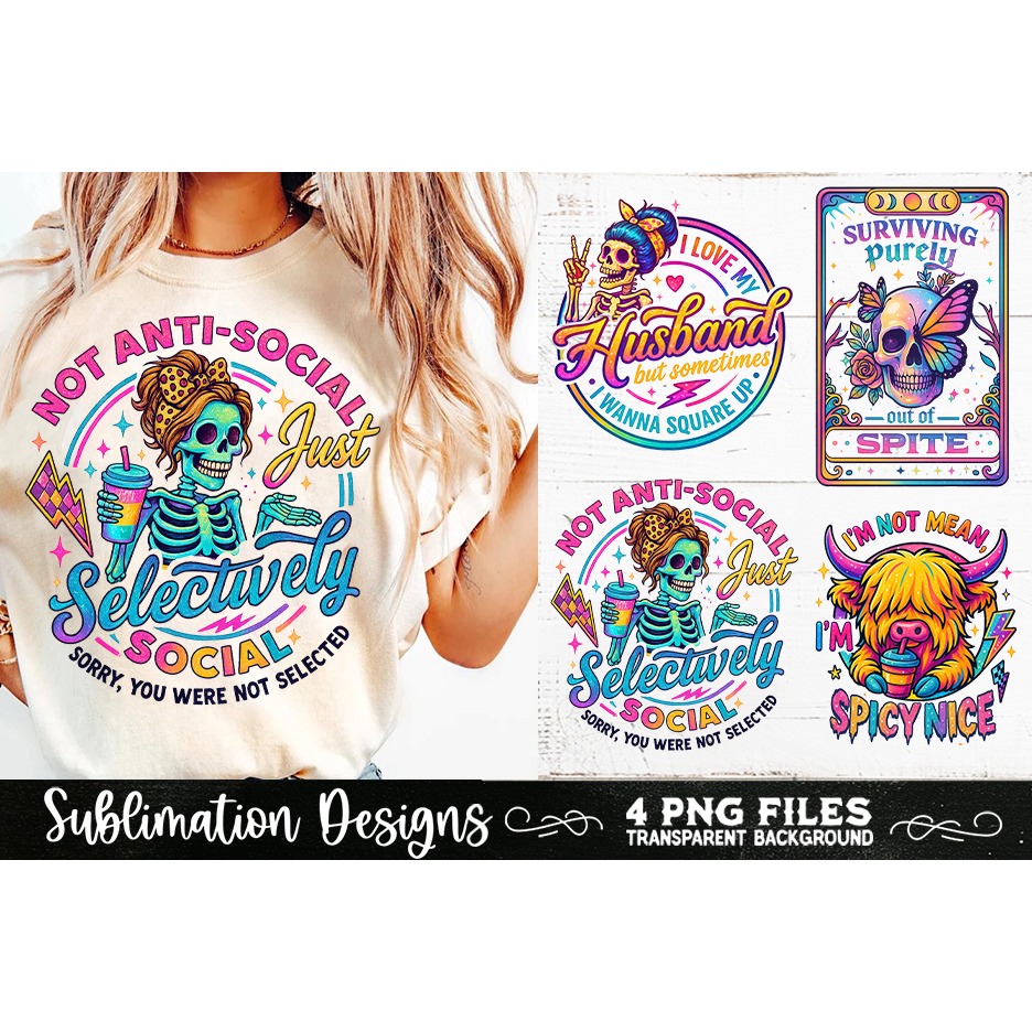 Funny Skeletons Sarcastic Adult humor Retro PNG Sublimation (4) 8