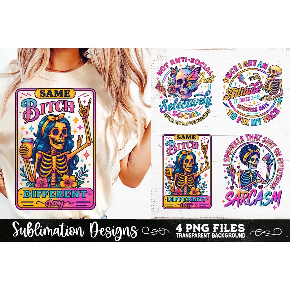 Funny Skeletons Sarcastic Adult humor Retro PNG Sublimation (5) 8
