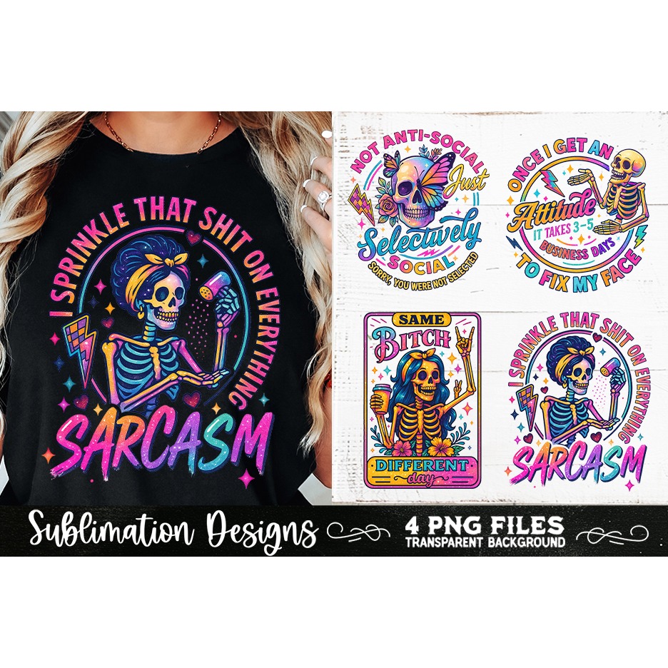 Funny Skeletons Sarcastic Adult humor Retro PNG Sublimation (5) 9