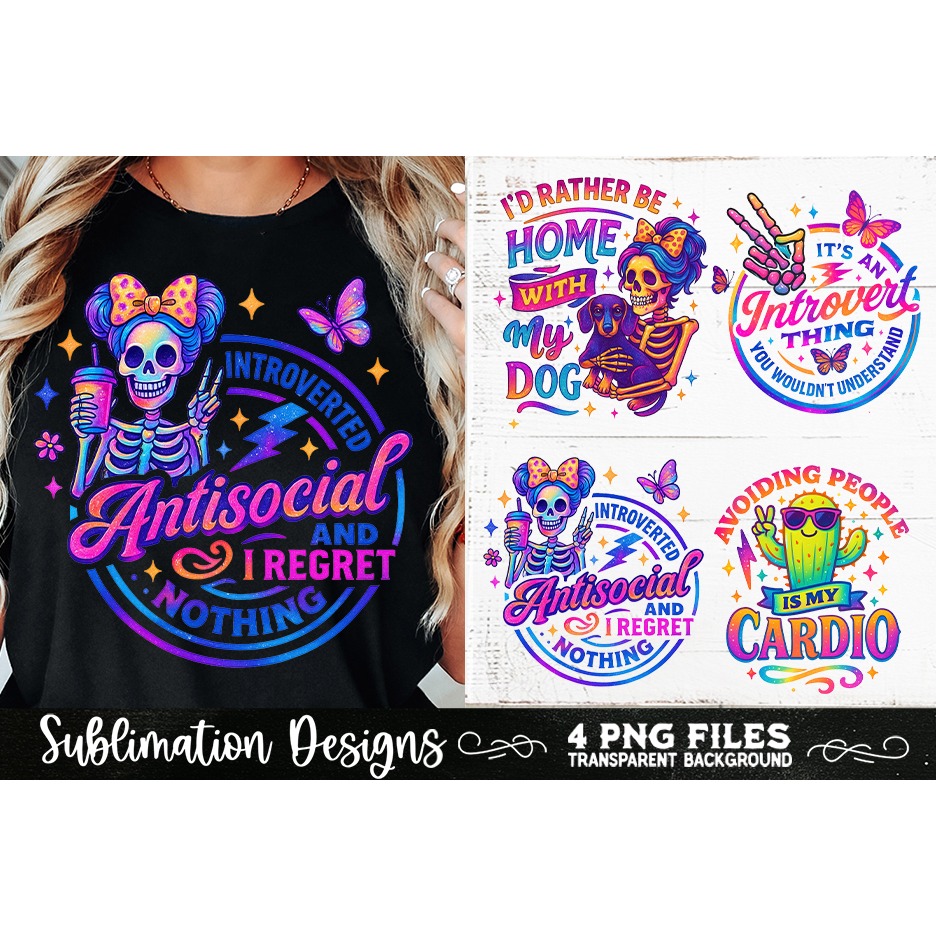 Funny Skeletons Sarcastic Antisocial Retro PNG Sublimation
