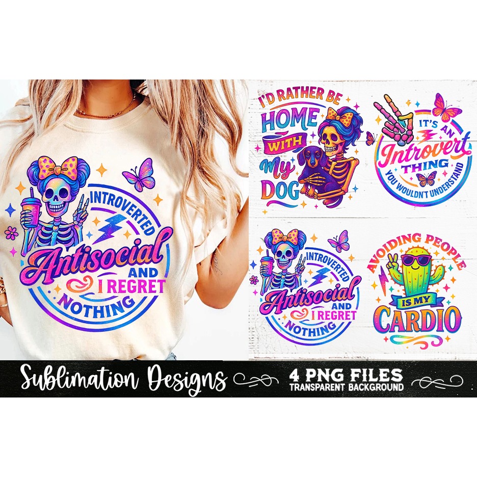 Funny Skeletons Sarcastic Antisocial Retro PNG Sublimation 3