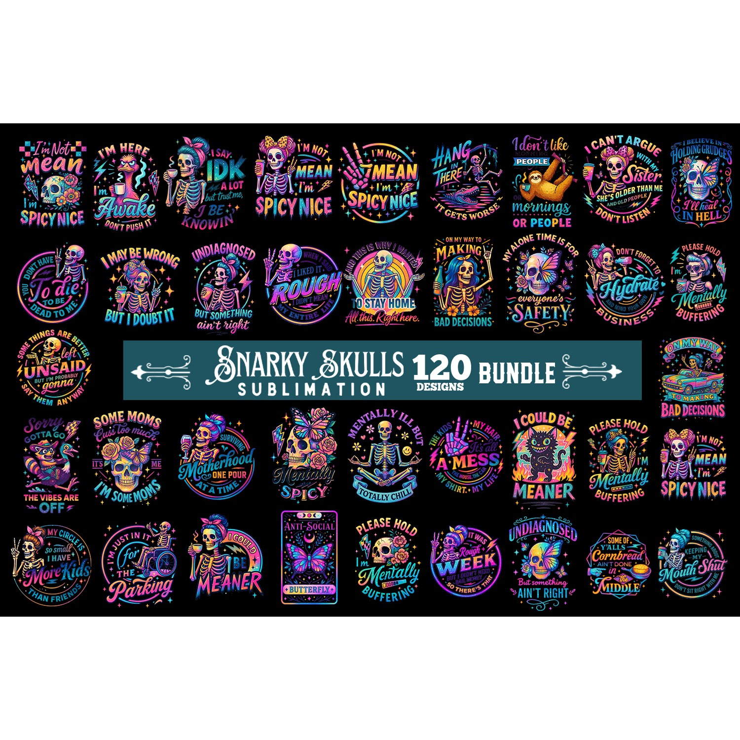 Funny Skeletons Sarcastic Retro 120 PNG Sublimation 2