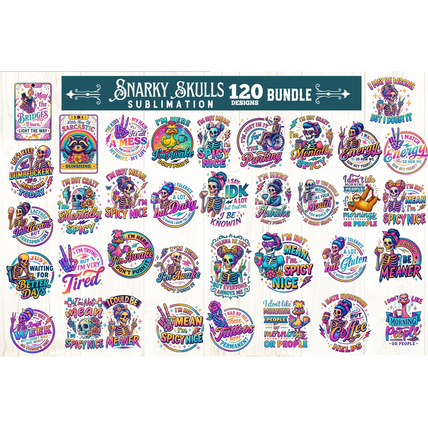 Funny Skeletons Sarcastic Retro 120 PNG Sublimation 3
