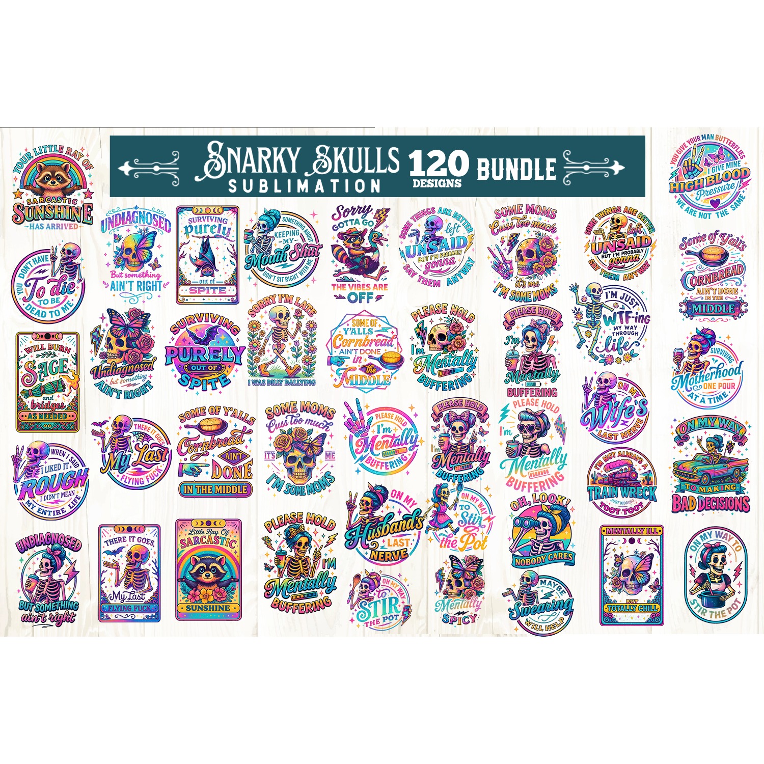 Funny Skeletons Sarcastic Retro 120 PNG Sublimation 4