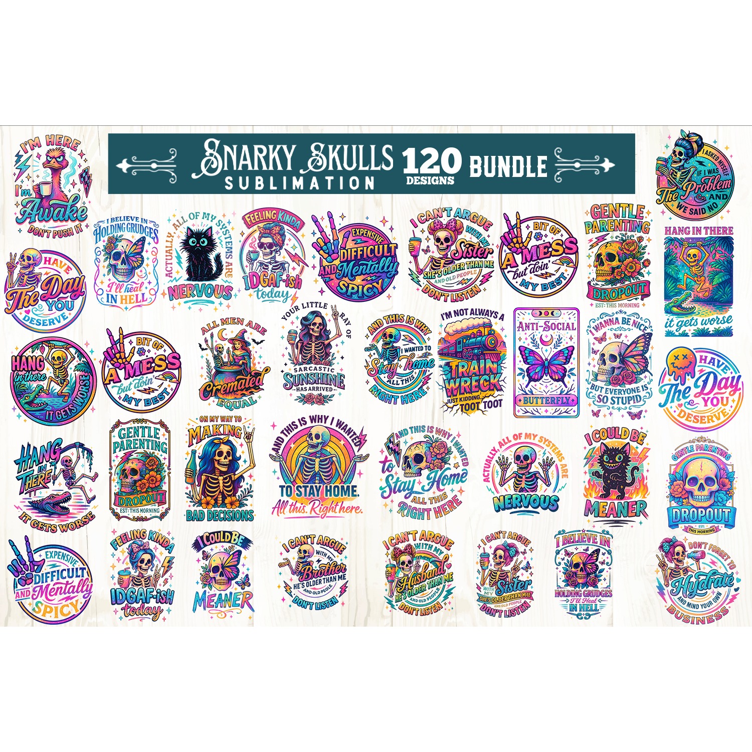 Funny Skeletons Sarcastic Retro 120 PNG Sublimation 5