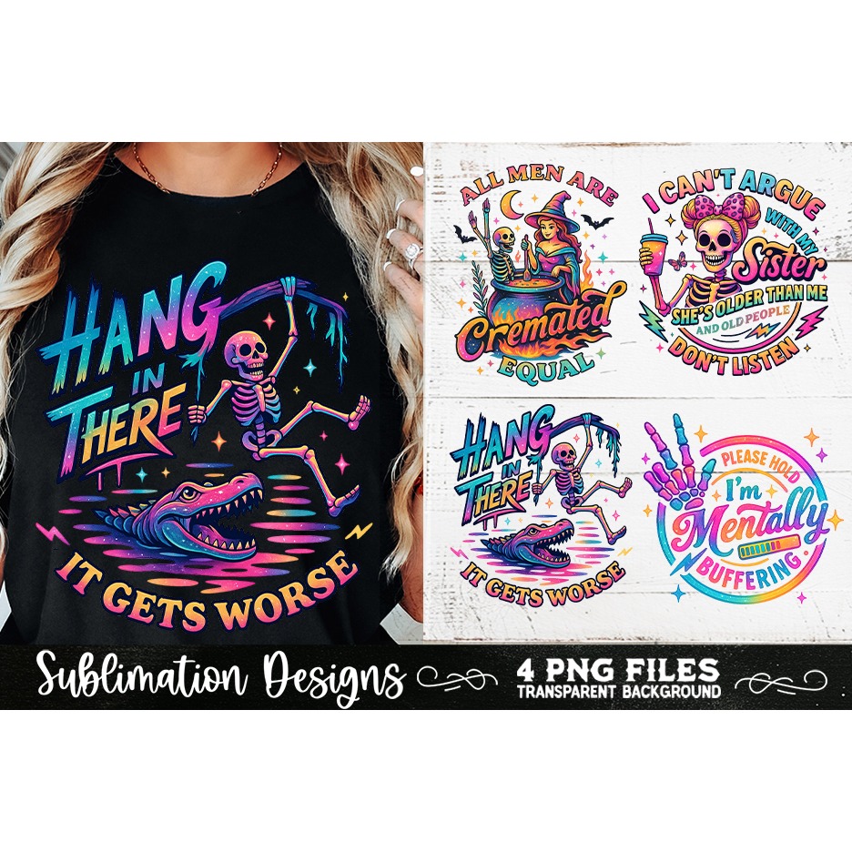 Funny Skeletons Sarcastic Retro PNG Sublimation (11) 8