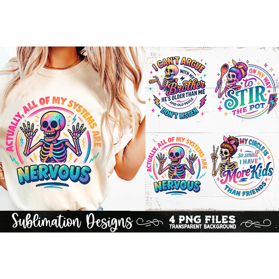 Funny Skeletons Sarcastic Retro PNG Sublimation (12) 2