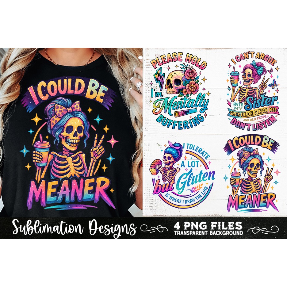 Funny Skeletons Sarcastic Retro PNG Sublimation (13)