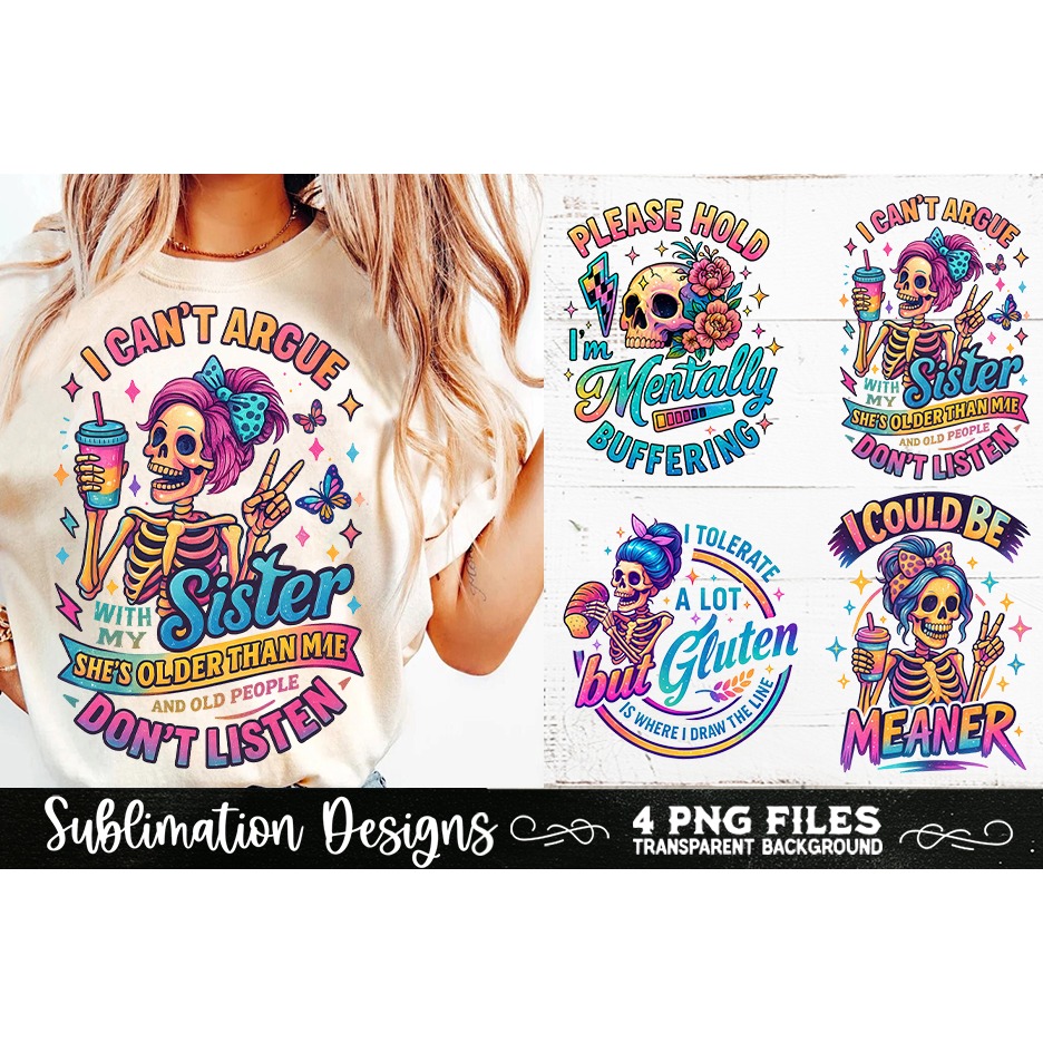 Funny Skeletons Sarcastic Retro PNG Sublimation (13) 4