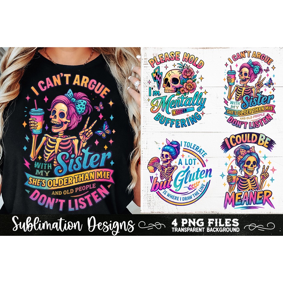 Funny Skeletons Sarcastic Retro PNG Sublimation (13) 6