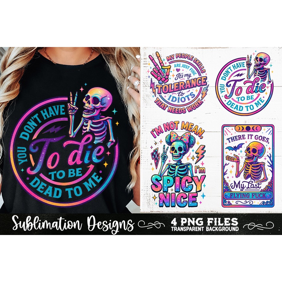 Funny Skeletons Sarcastic Retro PNG Sublimation 3
