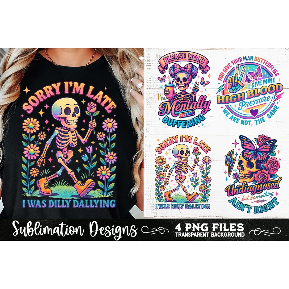 Funny Skeletons Sarcastic Retro PNG Sublimation (26) 5