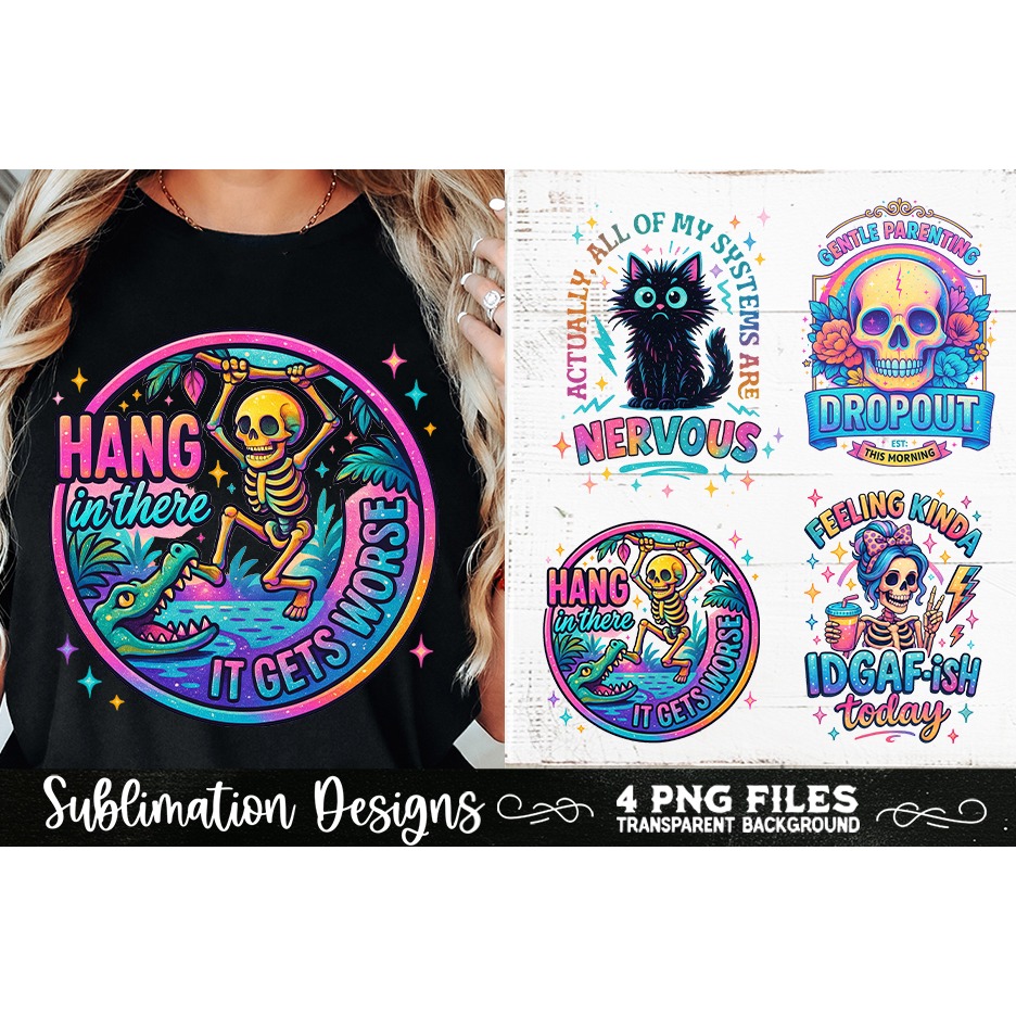 Funny Skeletons Sarcastic Retro PNG Sublimation (27) 2