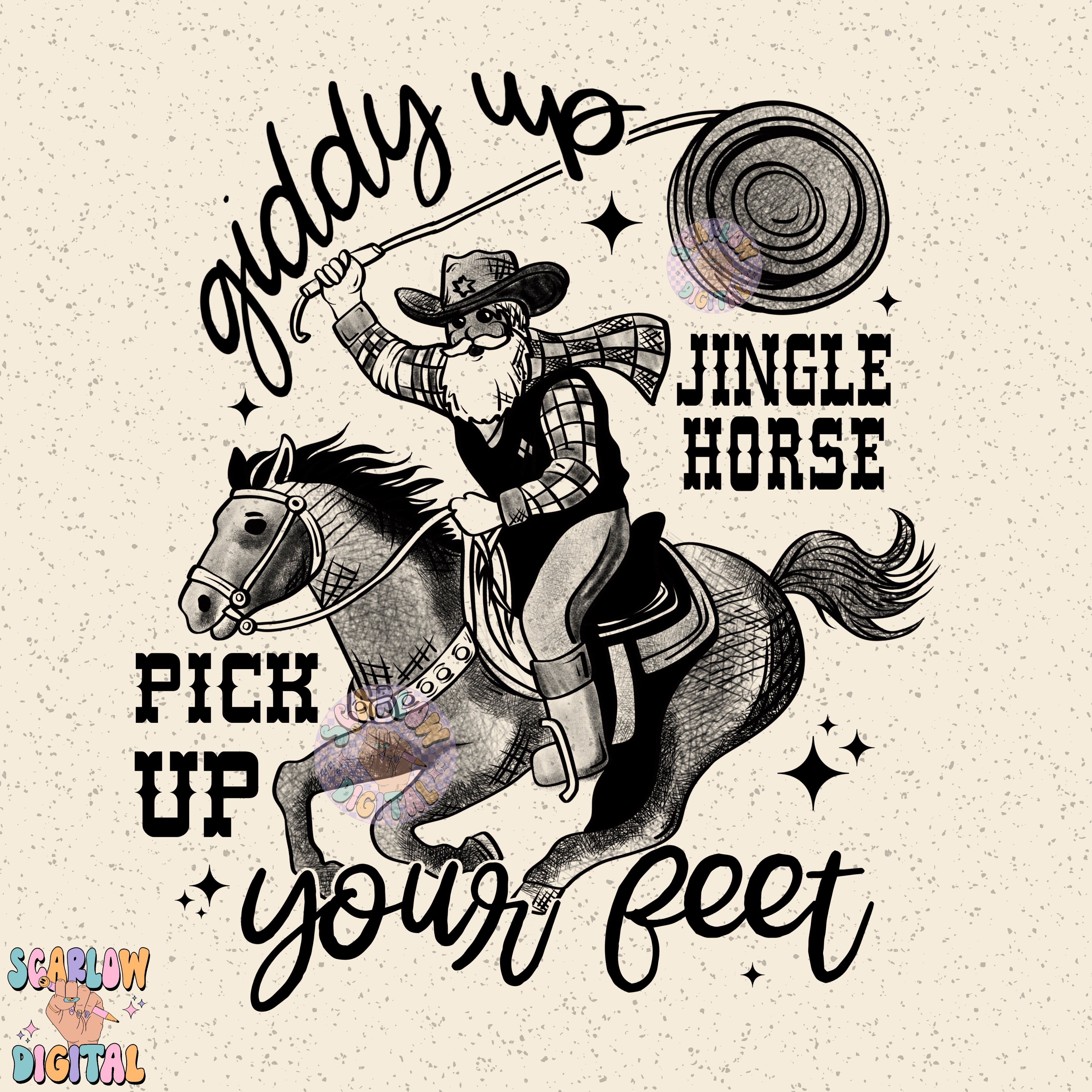 Giddy Up Santa Claus PNG Digital Design Download, western Santa png, howdy Christmas png, country christmas png designs, single color png 2