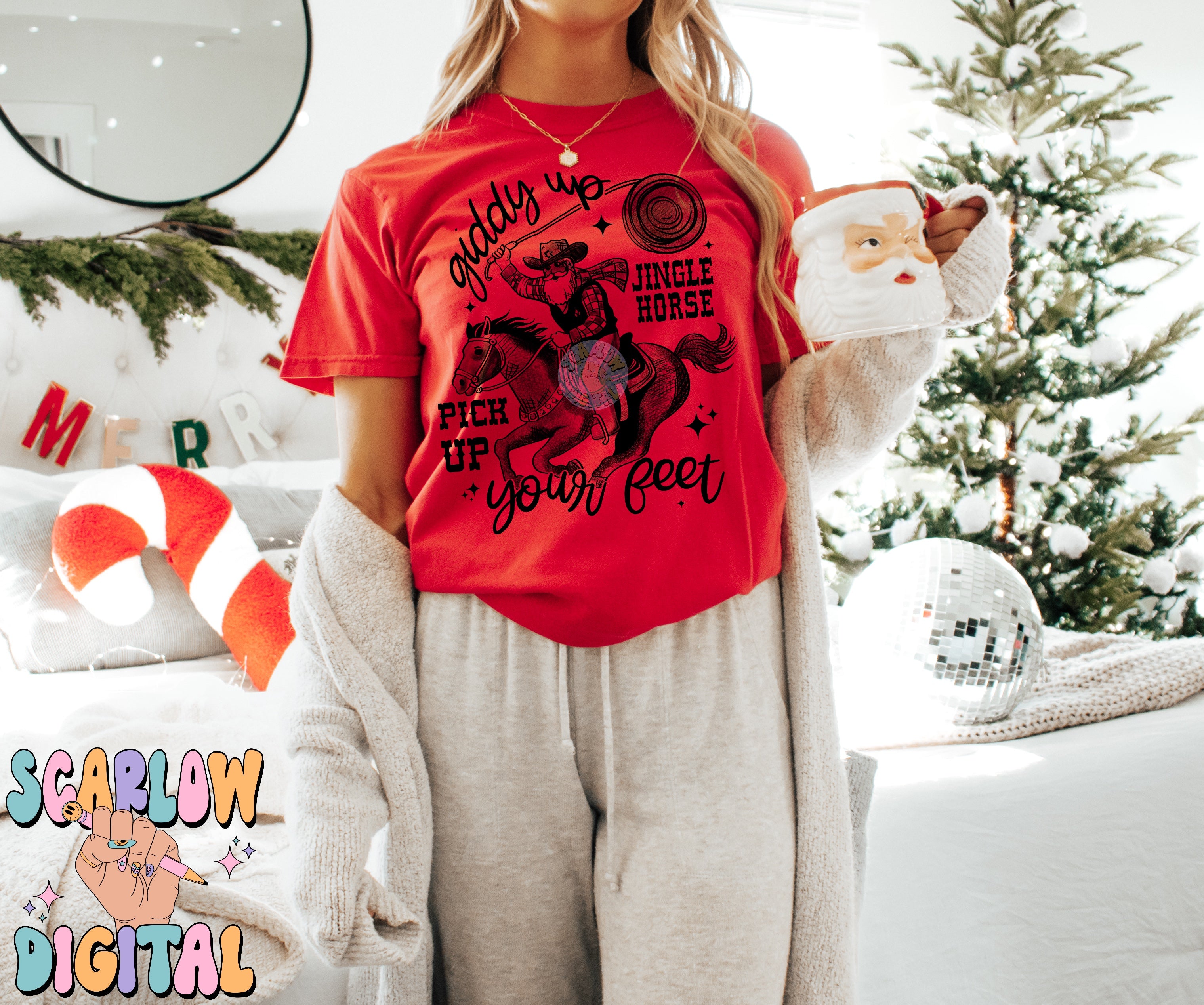 Giddy Up Santa Claus PNG Digital Design Download, western Santa png, howdy Christmas png, country christmas png designs, single color png 5