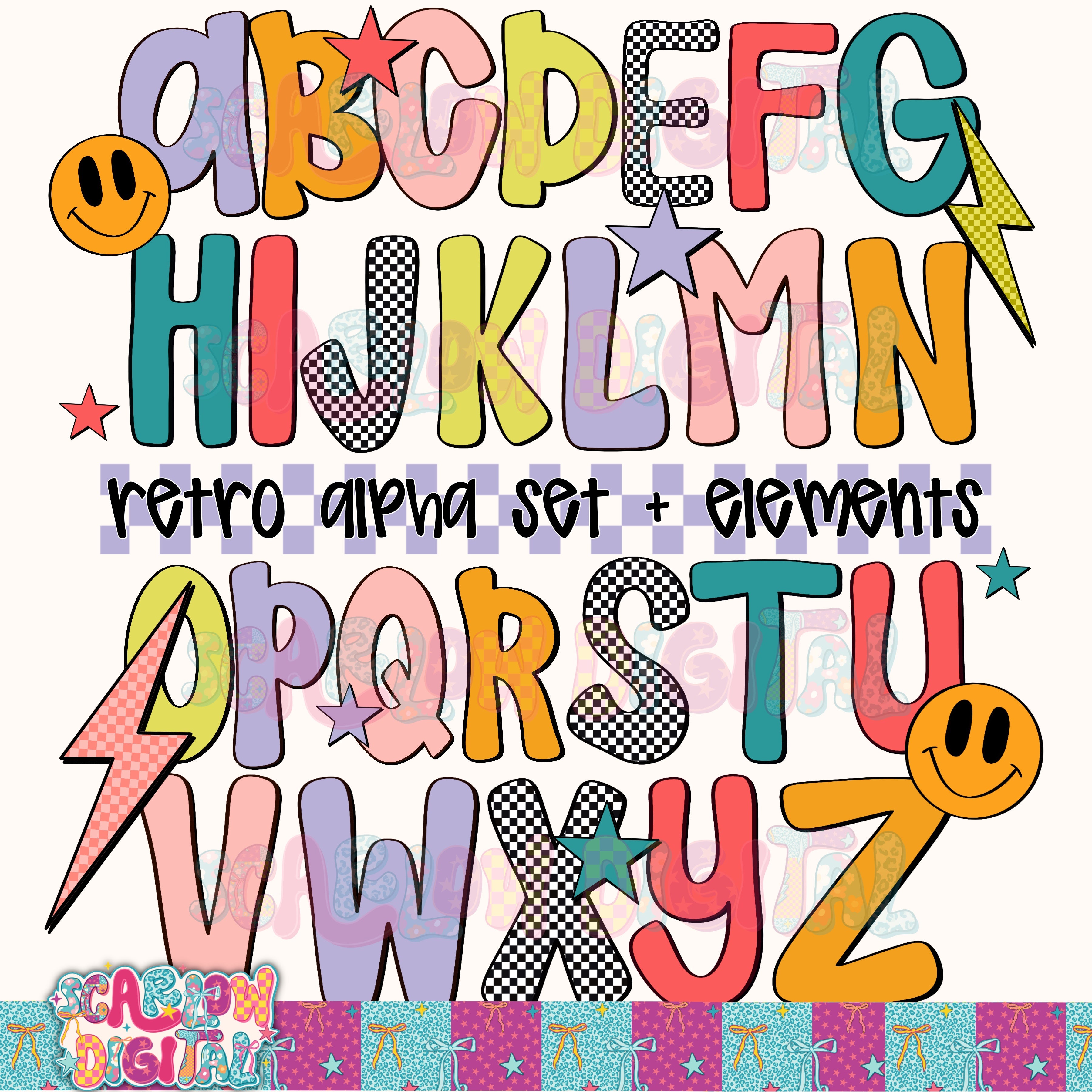 Retro Girl Alphabet Set Digital Design
