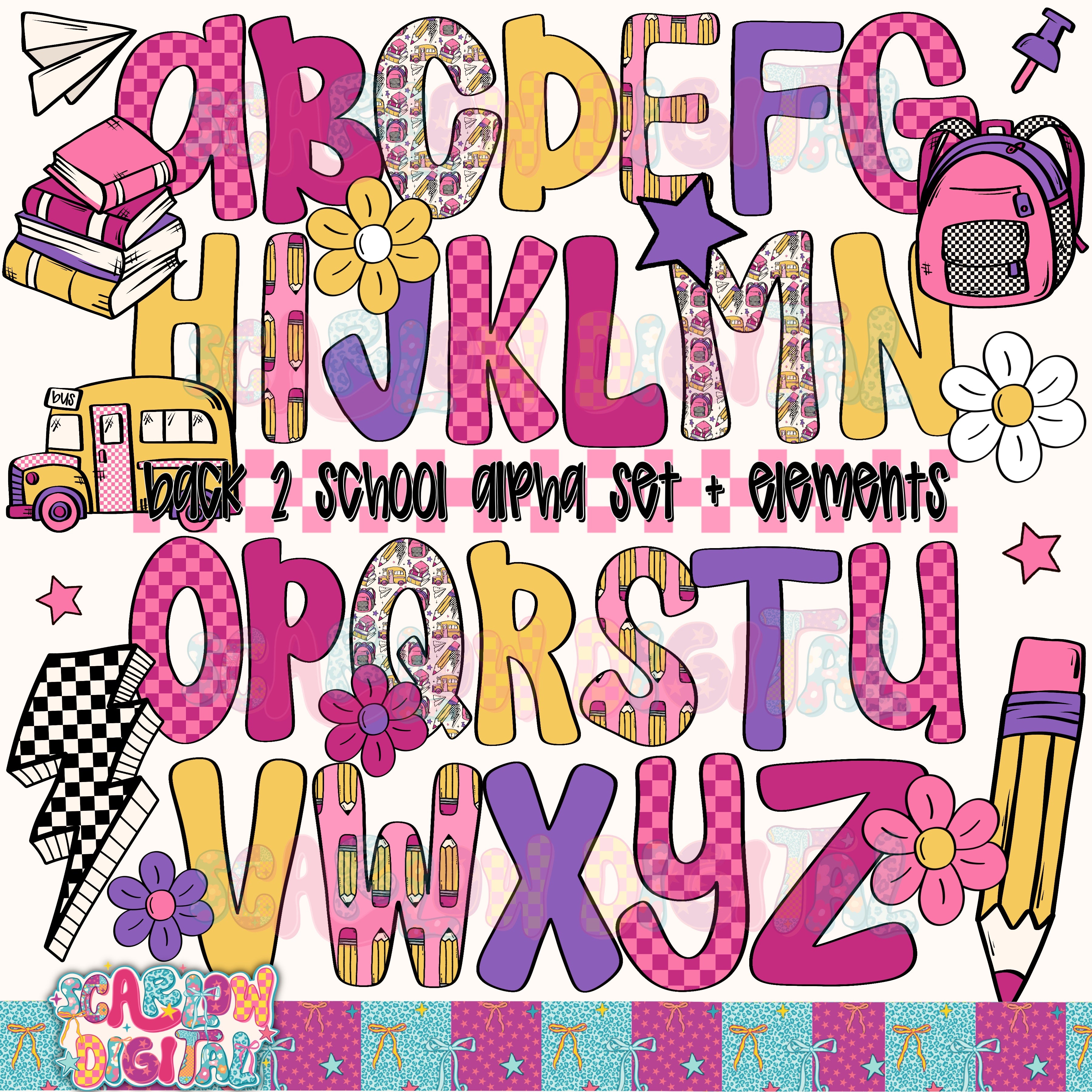 Girl Back to School Alphabet Set Digital Design