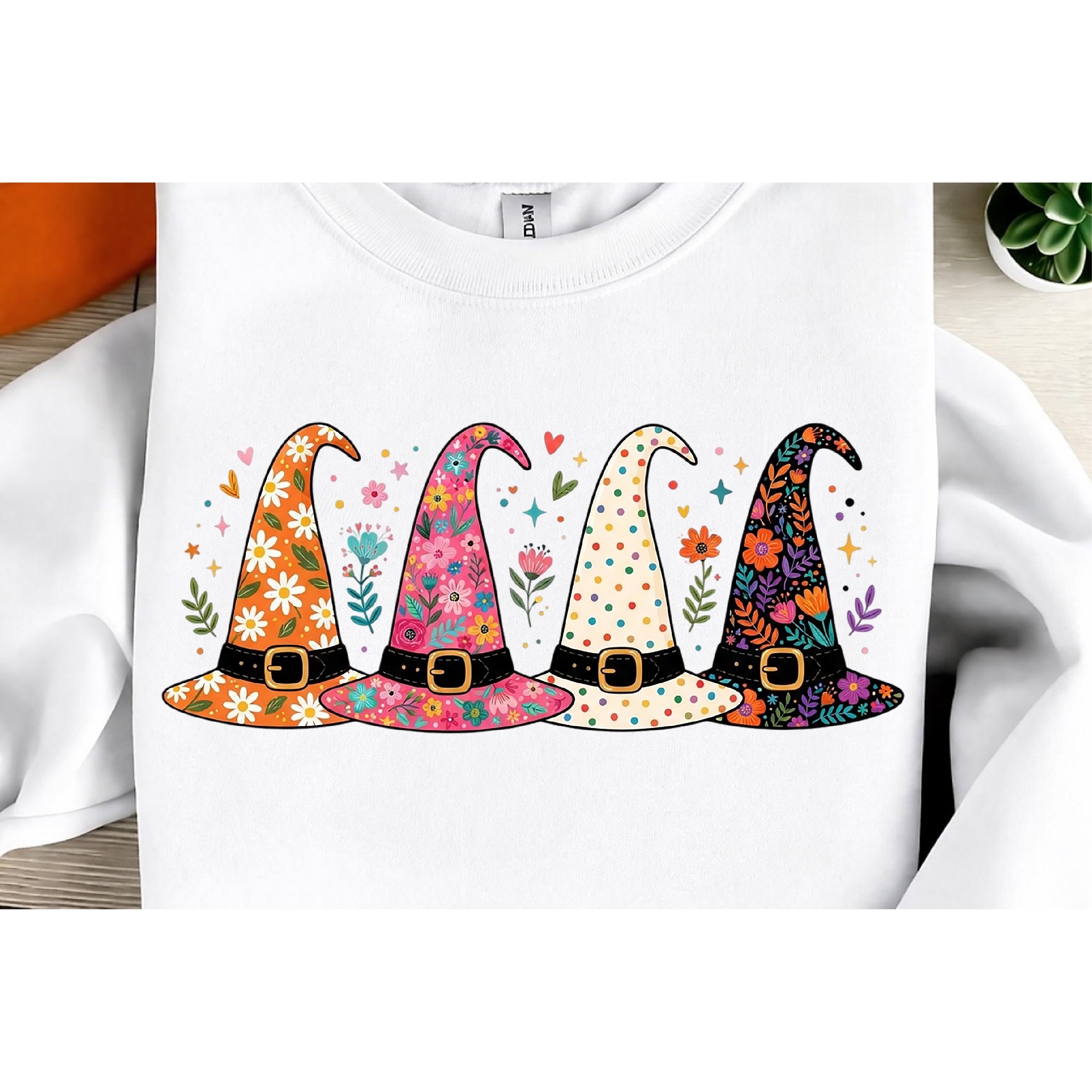 Girly Halloween Floral Witch Hat PNG