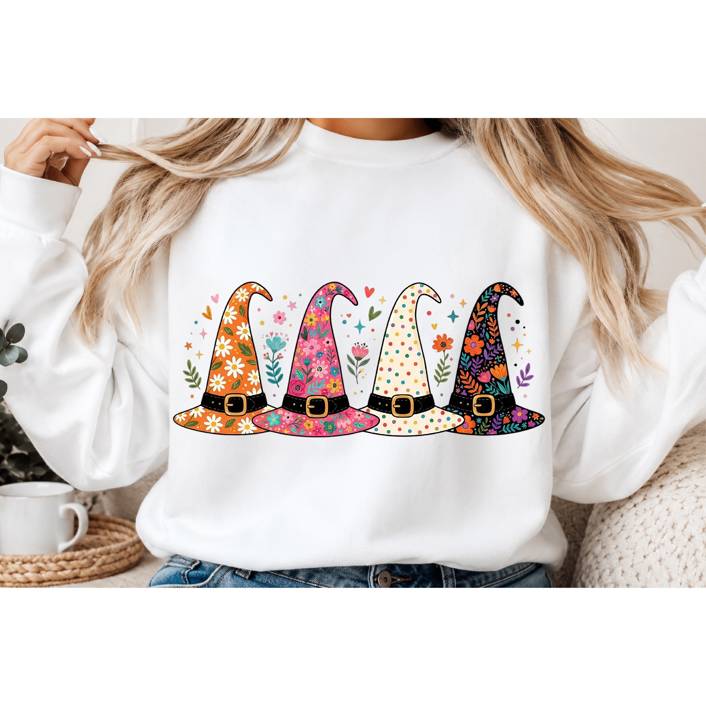 Girly Halloween Floral Witch Hat PNG 2