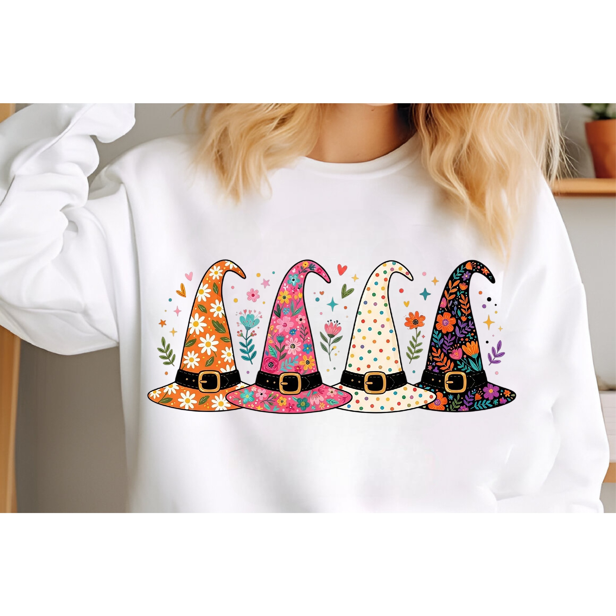 Girly Halloween Floral Witch Hat PNG 3