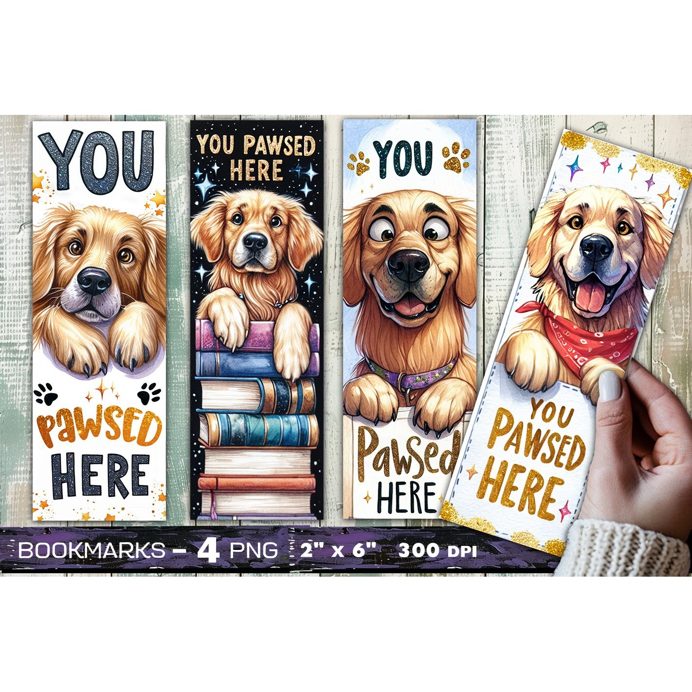Golden Retriever bookmark, dog bookmark, you pawsed here