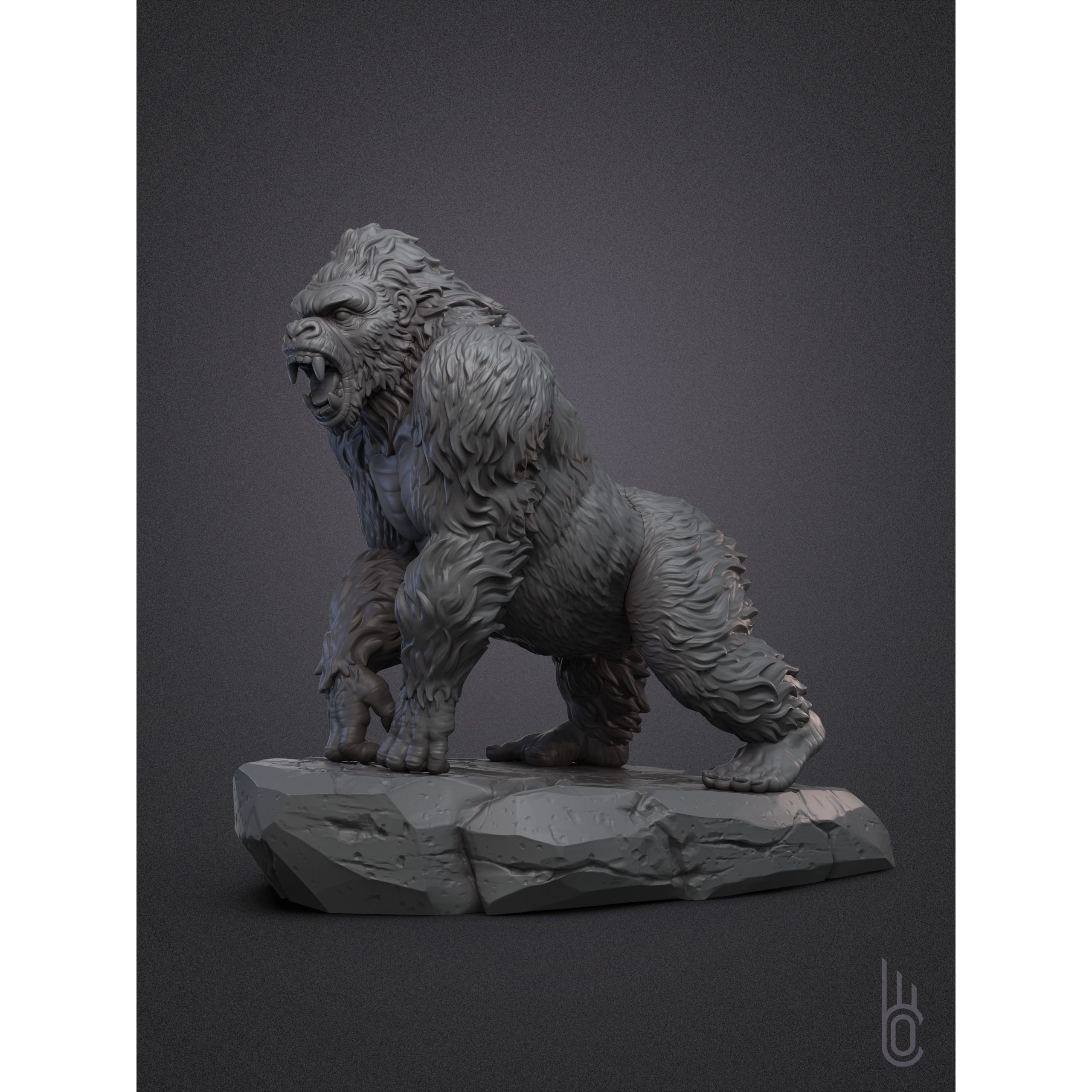 Gorilla on rock 3D print model 2