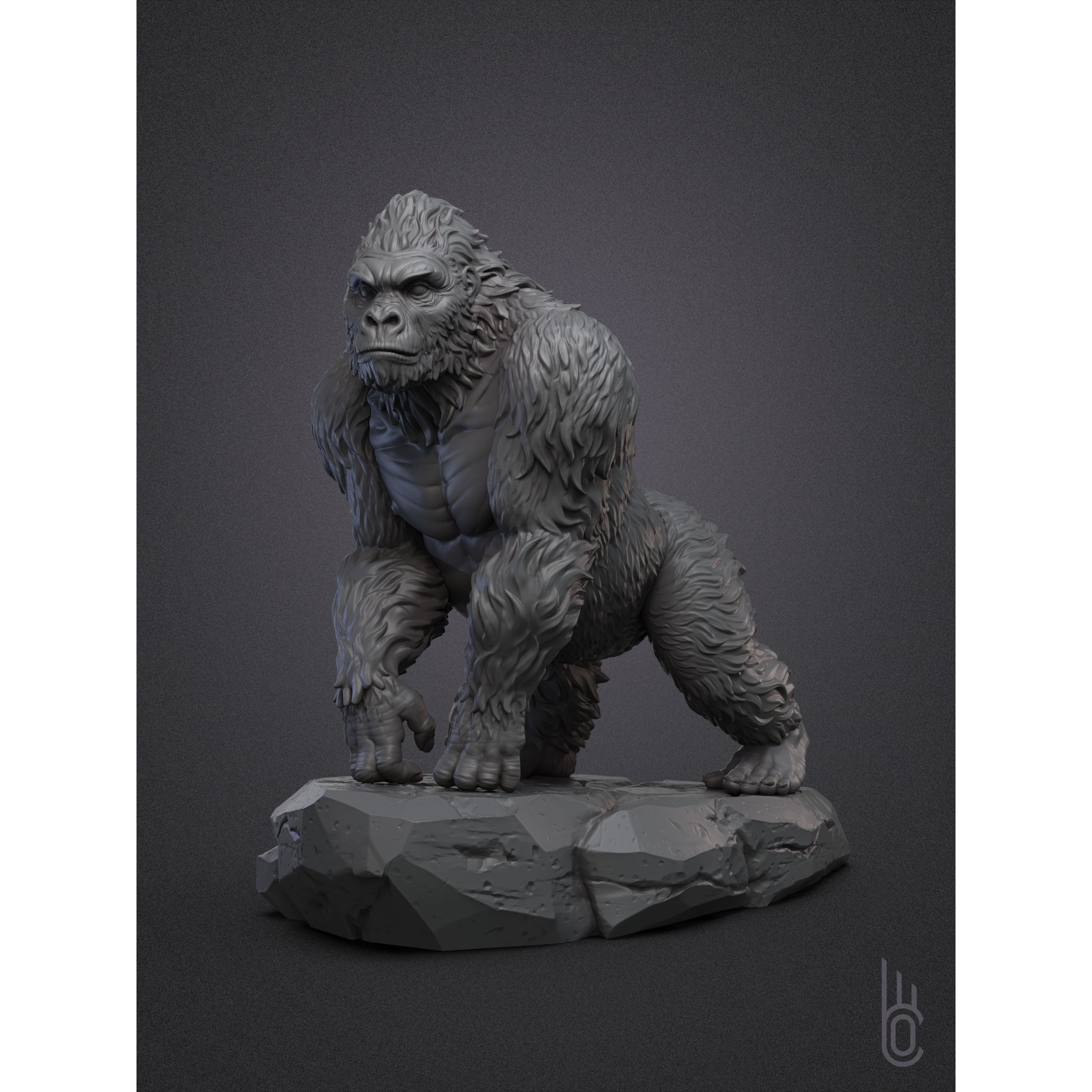 Gorilla on rock 3D print model 3