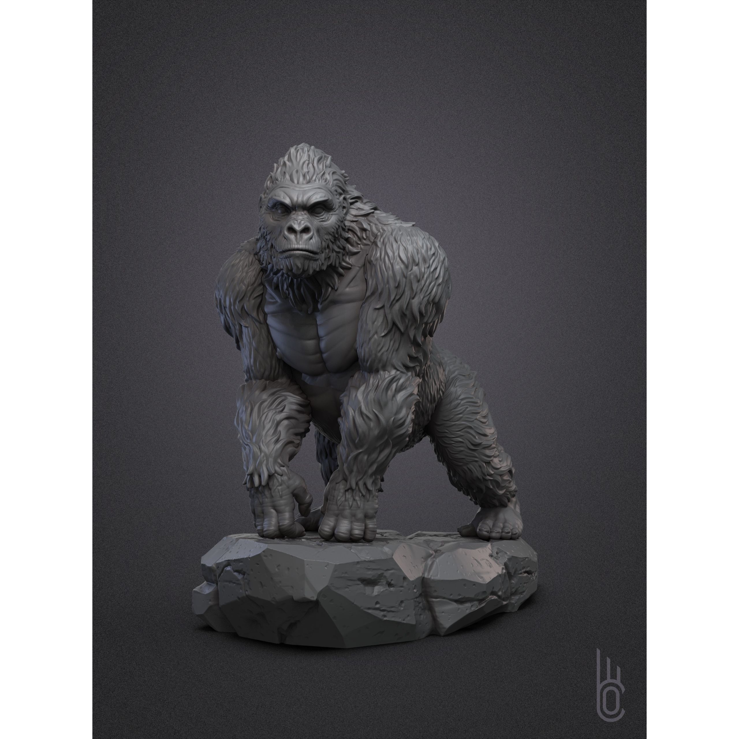Gorilla on rock 3D print model 4